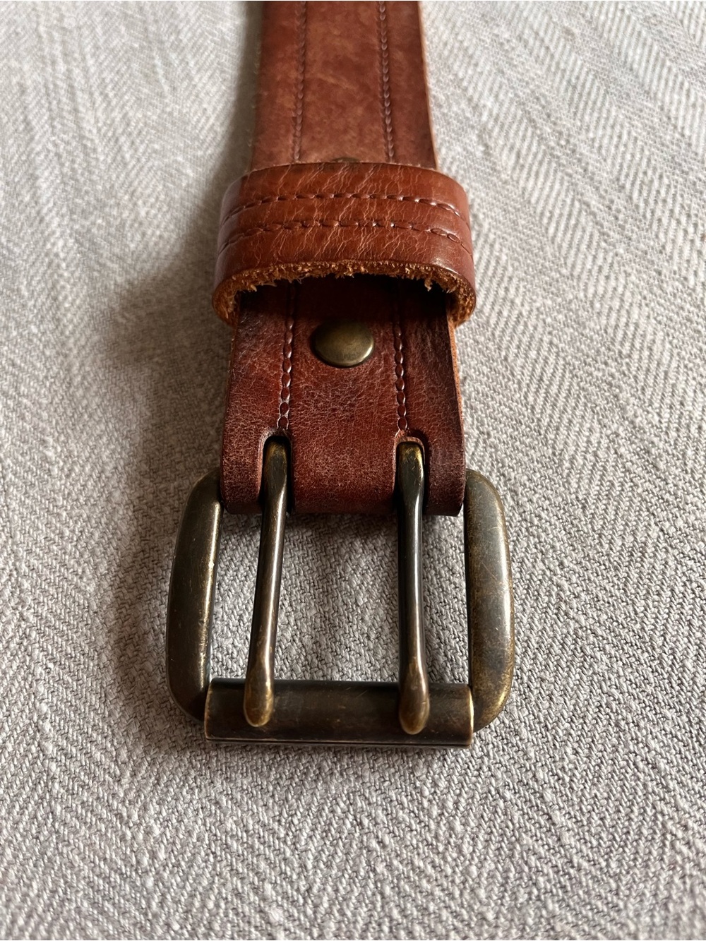 Vintage Y2K Banana Republic Brown Leather & Chunky Double-Prong Solid Brass Belt